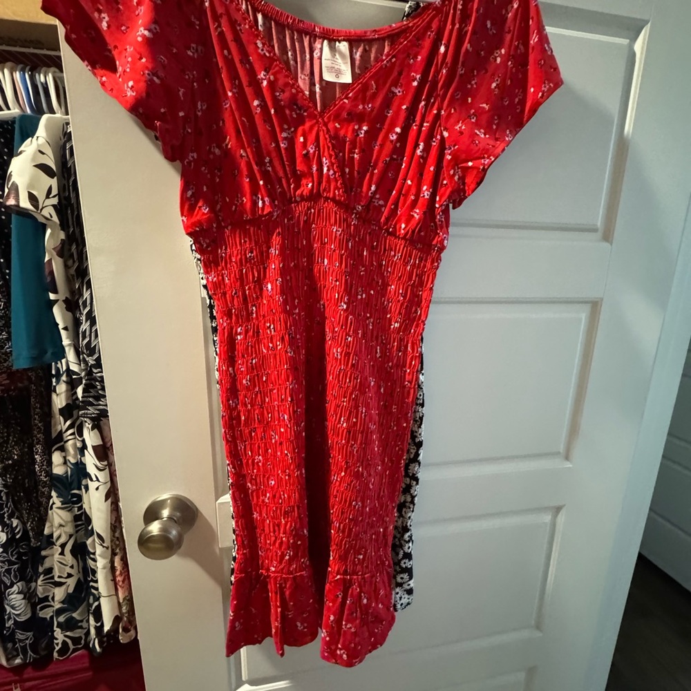 Red Floral Smocked Dress